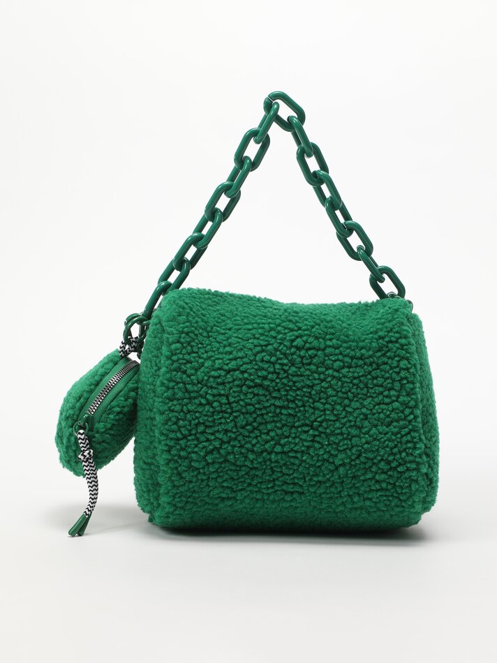 Conjunto de bolsa e porta-moedas com forro de sherpa - Verde