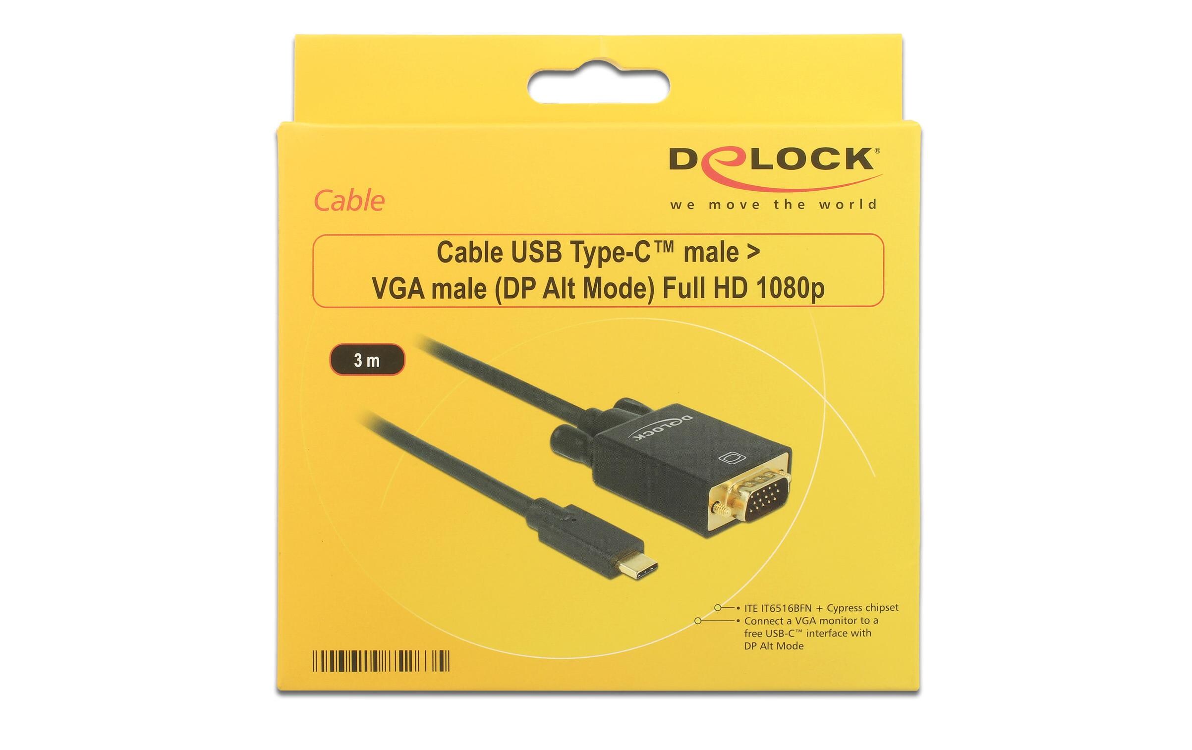 Kabel USB Type-C - VGA, 3 mUSB-C zu VGA Kabel