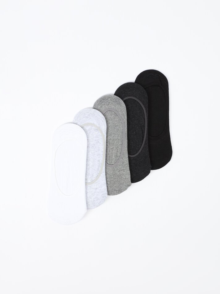 Pacote com 5 pares de meias invisíveis básicas - Cinza
