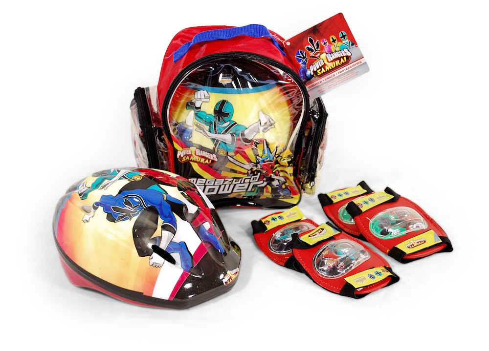 Mochila, capacete e equipamentos de proteção dos Power Rangers