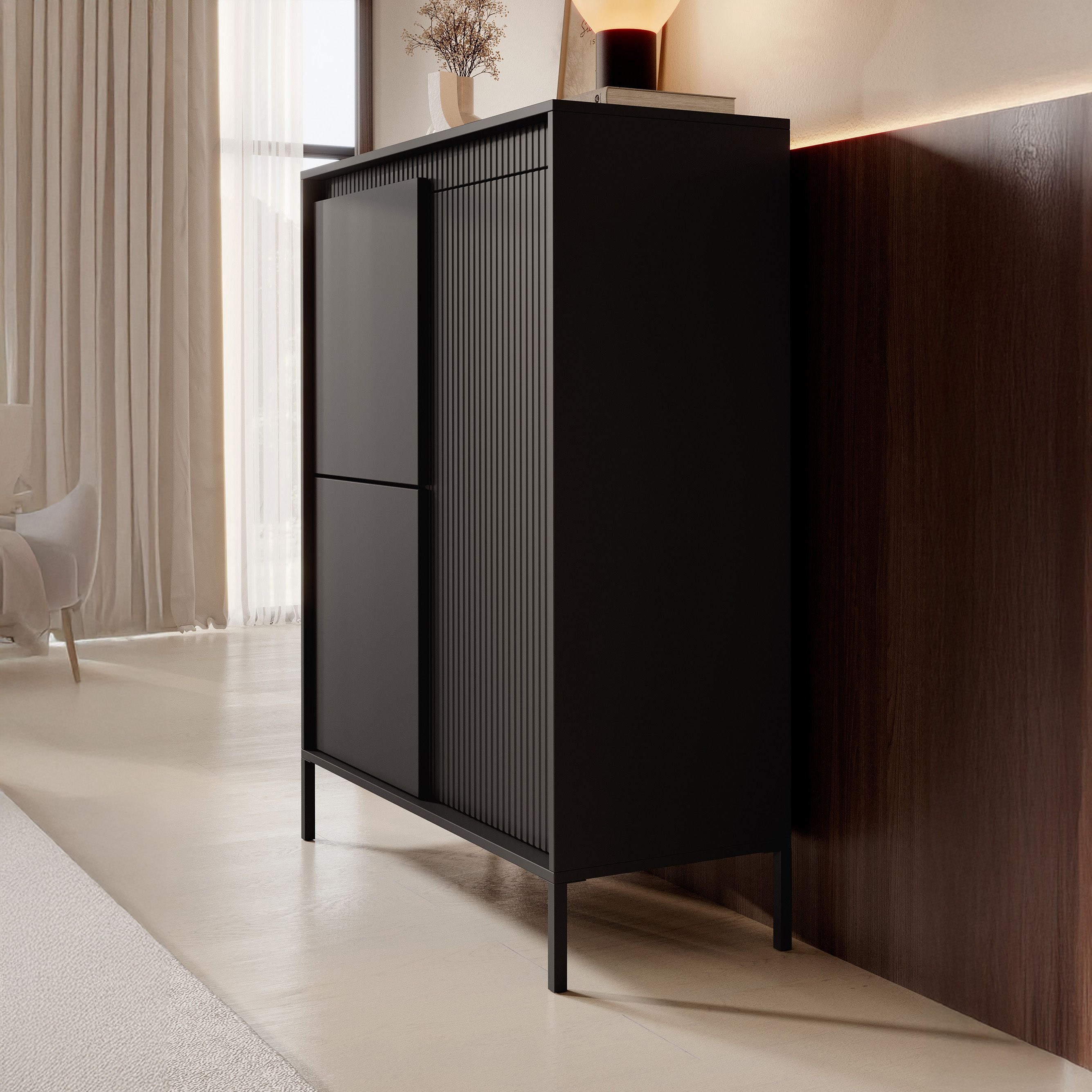 Meubella - Dressoir Saran - Mat zwart - Hoog - 104 cm