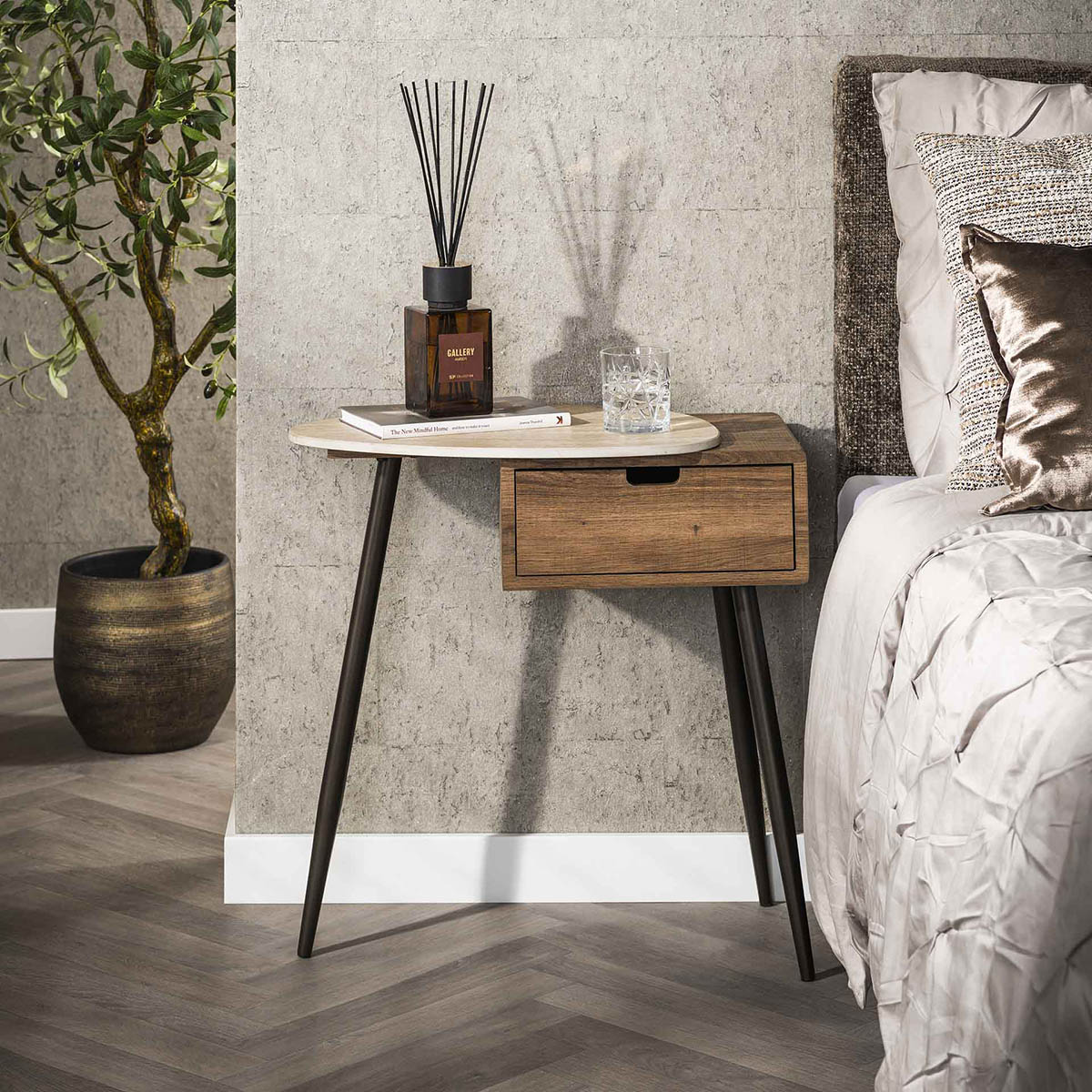Nachtkastje Limestone Houtlook Links