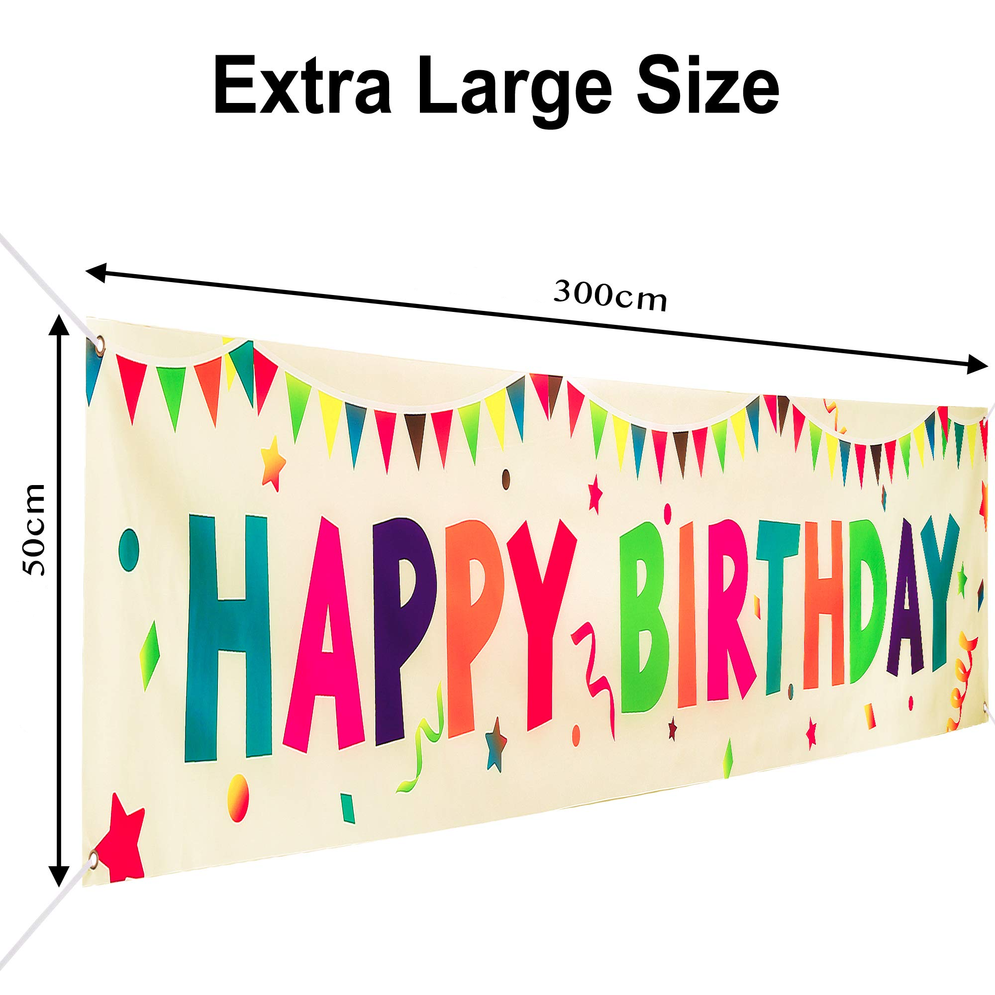 (300x50cm) XXL Happy Birthday Banner Geburtstags Party Deko Accessoire - Bunt