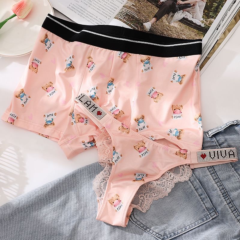 Pancherry - Matching set van mesh panty's, strings en boxers met berenprint