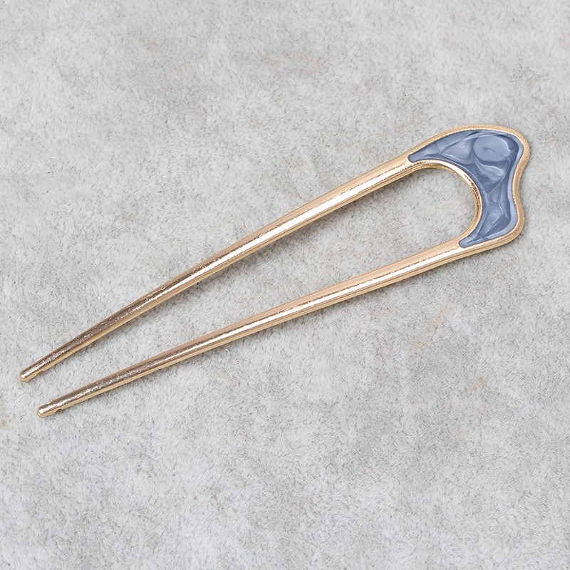 (11cm) Haarnadel Metall French Twist Haargabel Vintage Dutt Haarschmuck Accessoire - Gold / Blau