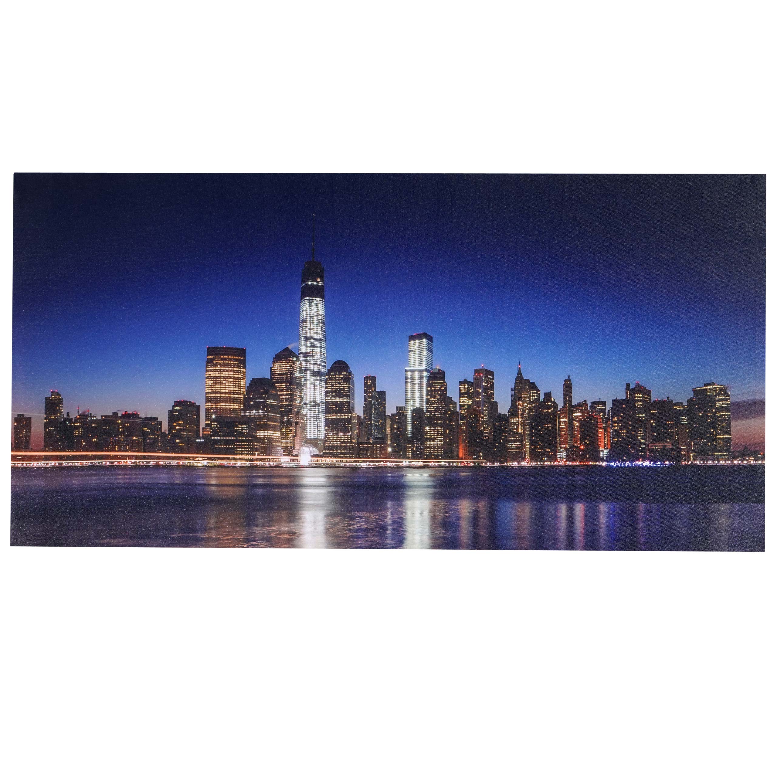 LED-Bild, Leinwandbild Wandbild Leuchtbild, Timer MVG-zertifiziert ~ 100x50cm One World Trade Center, flackernd