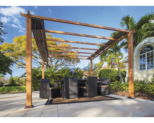 Aluminium pergola, Paragon Outdoor Florida paviljoen 10x10 met verstelbare zonwering 320 x 320 cm houtlook