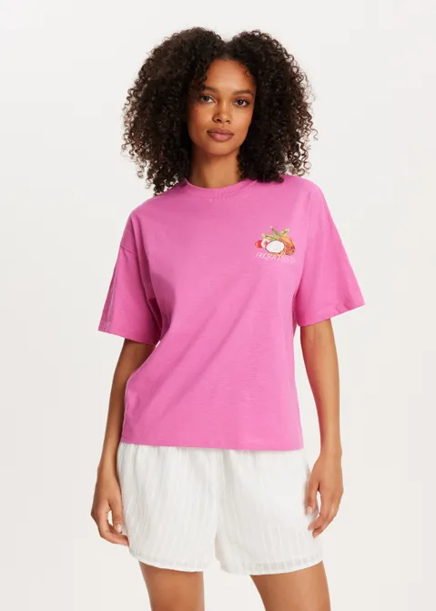 T-shirt met print coconut roze (ROS)