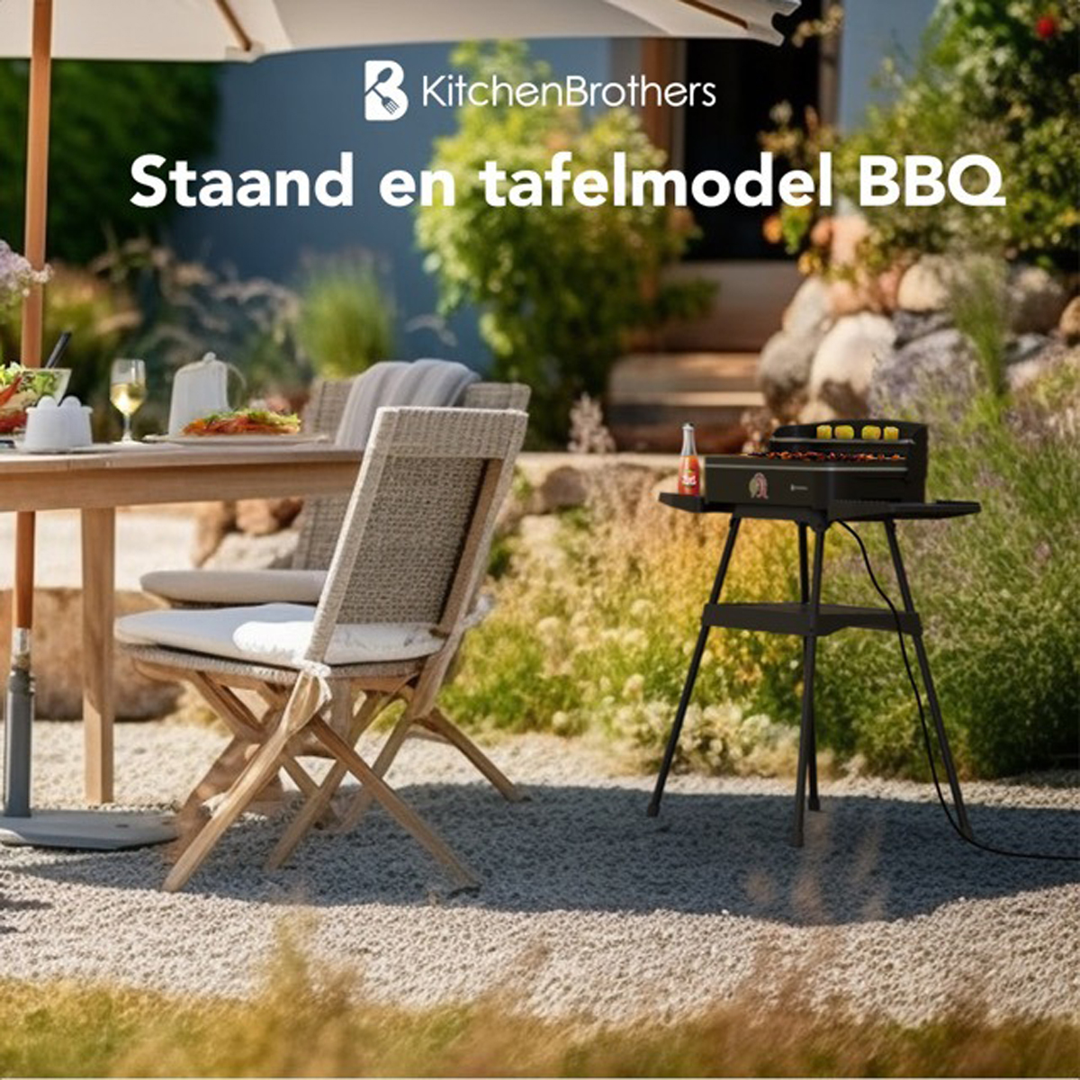 KitchenBrothers 2-in-1 elektrische barbecue - Black