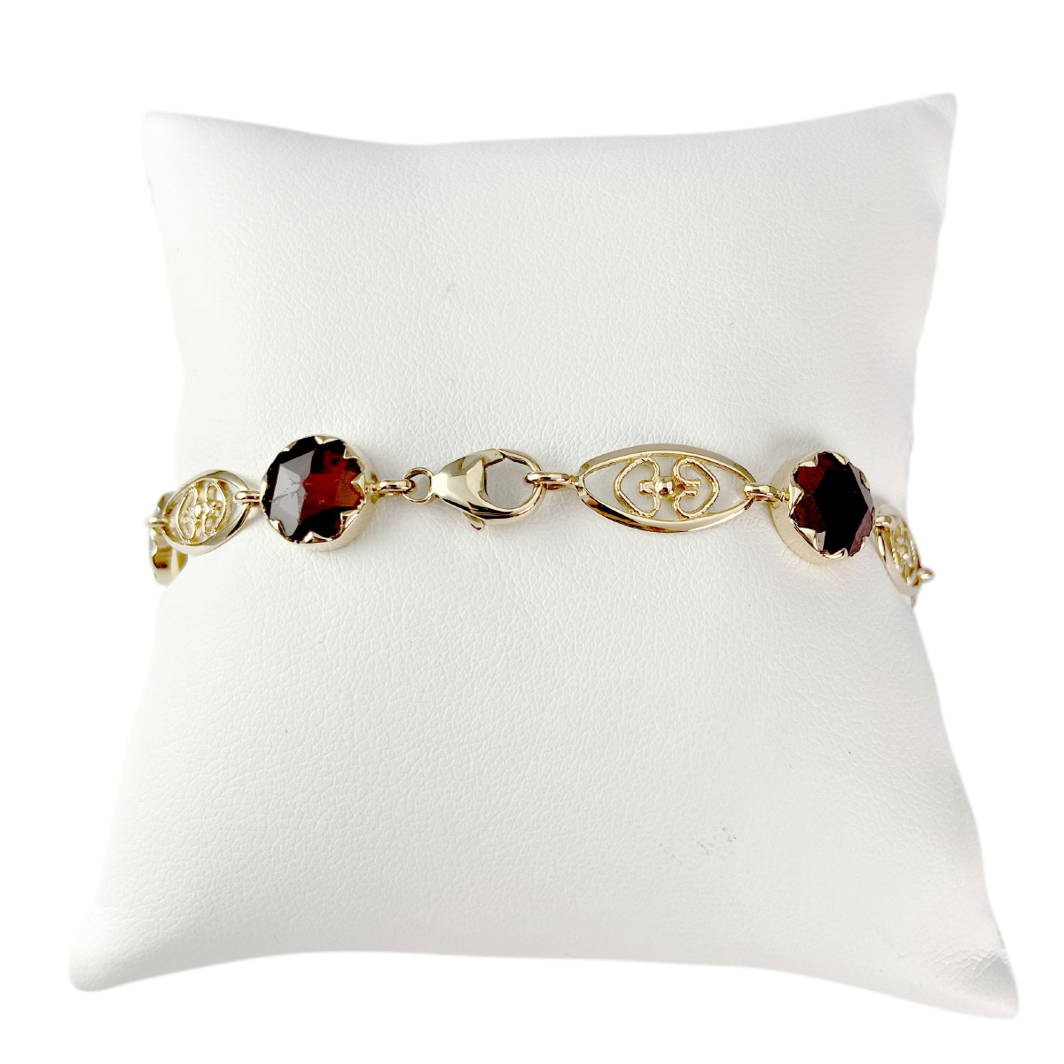 Bracelet d'occasion or 750 jaune grenats maille fantaisie 17 cm