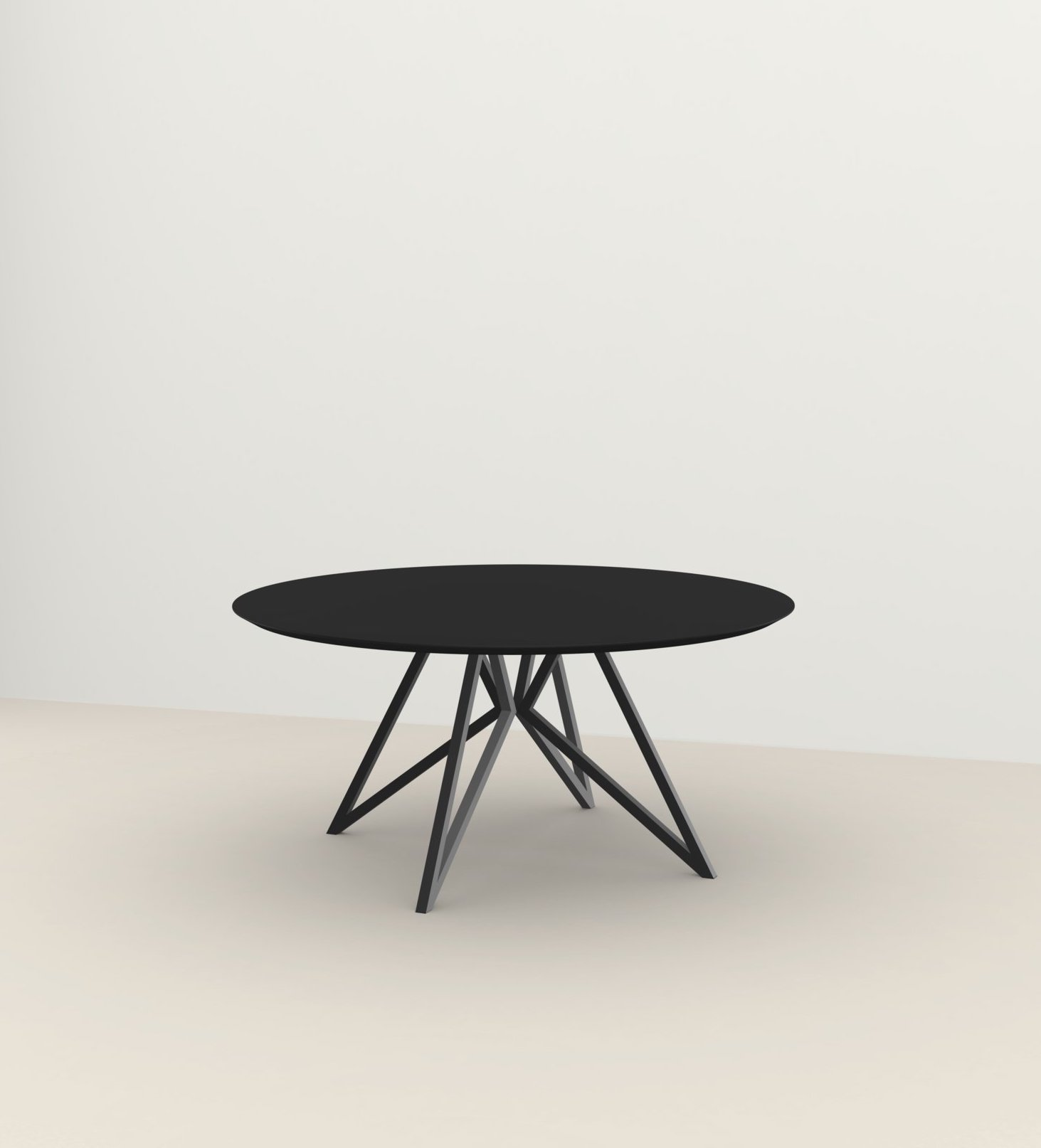 Studio HENK tafel Butterfly Rond QuadpodXL - zwart frame, HPL Fenix nero ingo ⌀160 | HPL Fenix Nero Ingo | Verjongde Rand | Frame Zwart