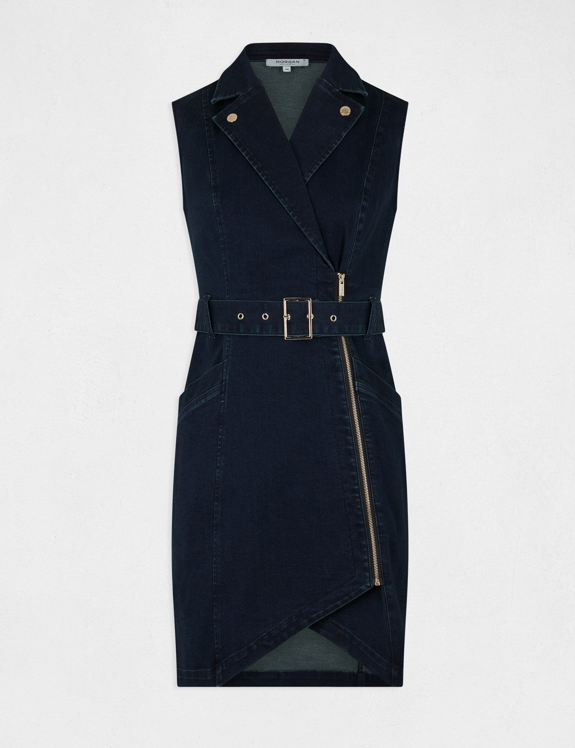 Robe ajustée drapée sans manches en jean jean brut femme - jean_brut