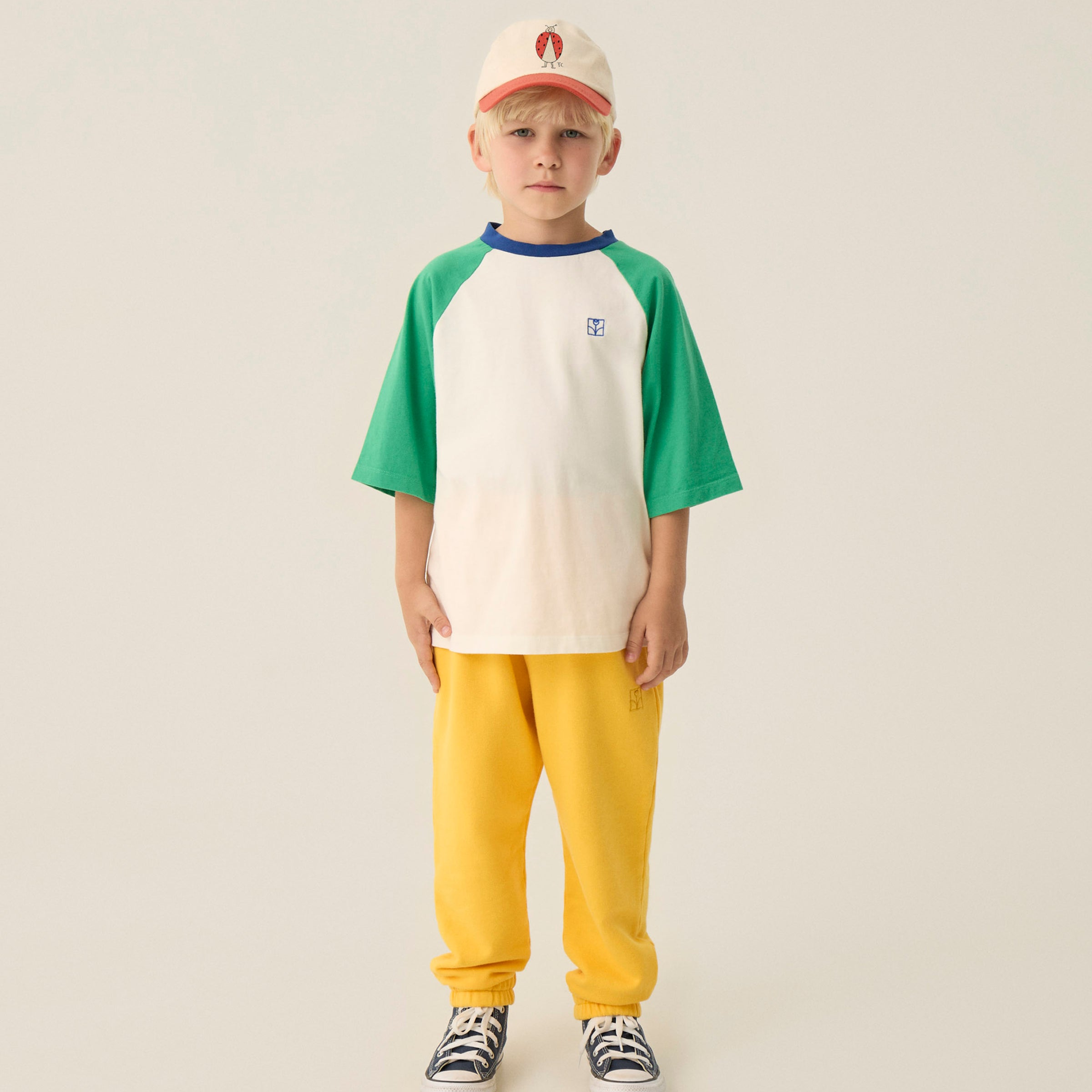 T-Shirt Color Block Green Ecru