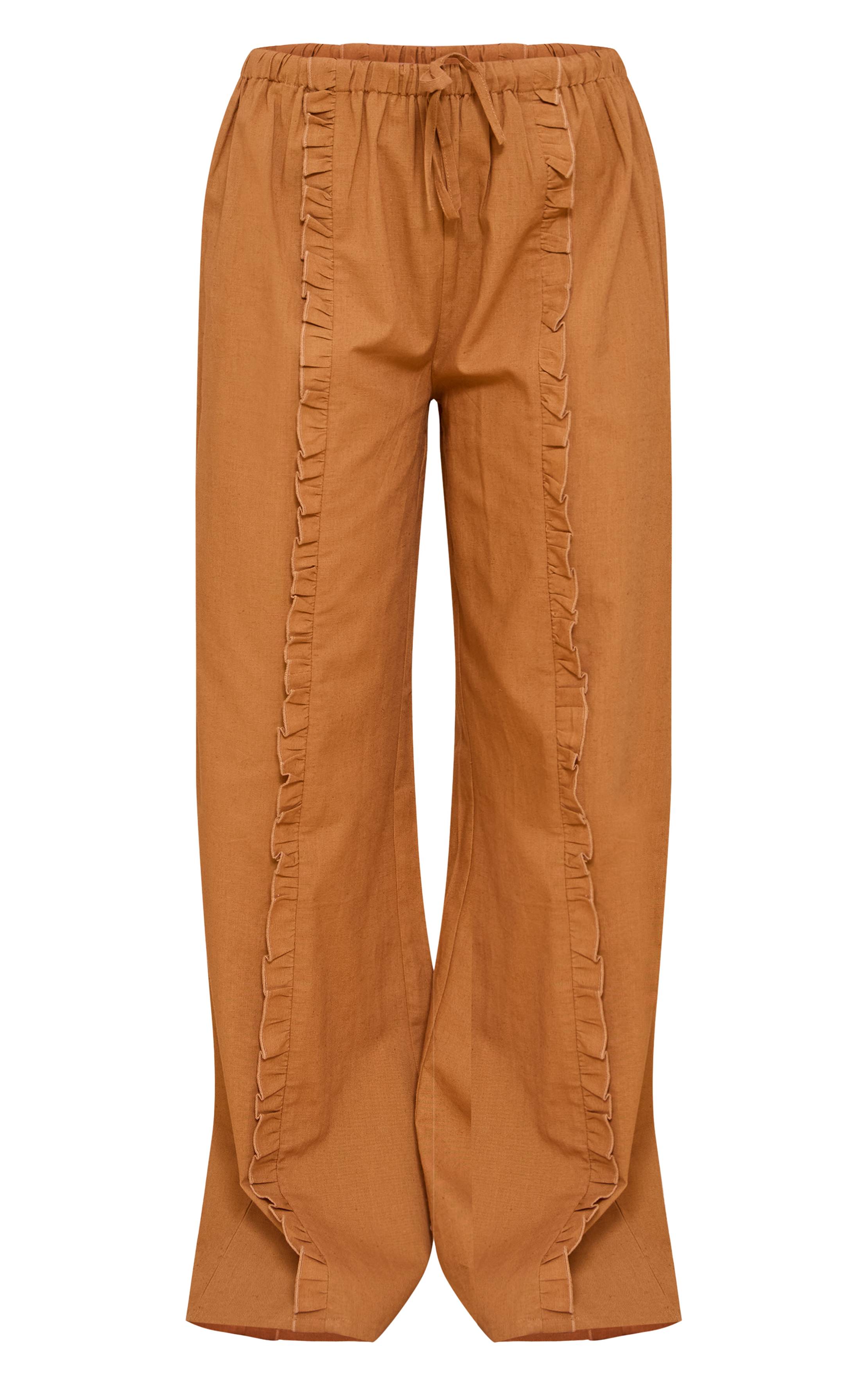 Marron Pantalon Large À Cordon En Lin Avec Ensemble Coordonné