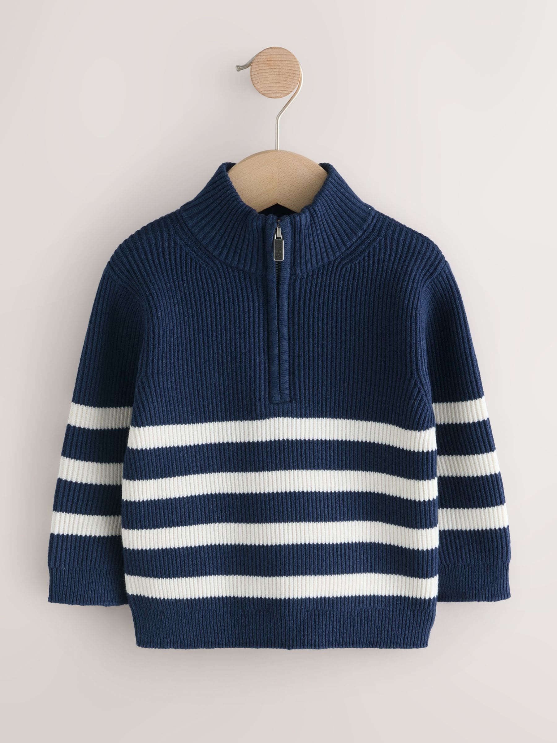 Marineblauw/Ecru Strepen - Gebreide trui met kwartrits (3mnd-7jr)