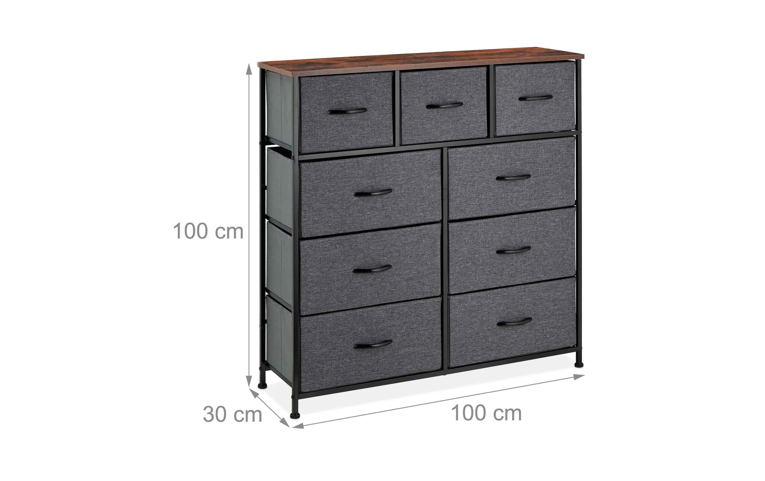 Kommode mit 9 Schubladen 100 x 100 cm, Dunkelgrau/Schwarz<br>Schlafzimmerkommode