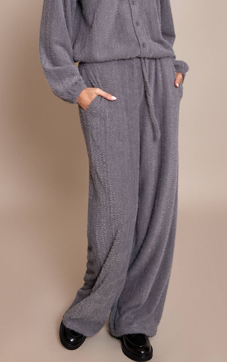 Gris Pantalon Large Texturé À Cordon De Serrage Ensemble Coordonné