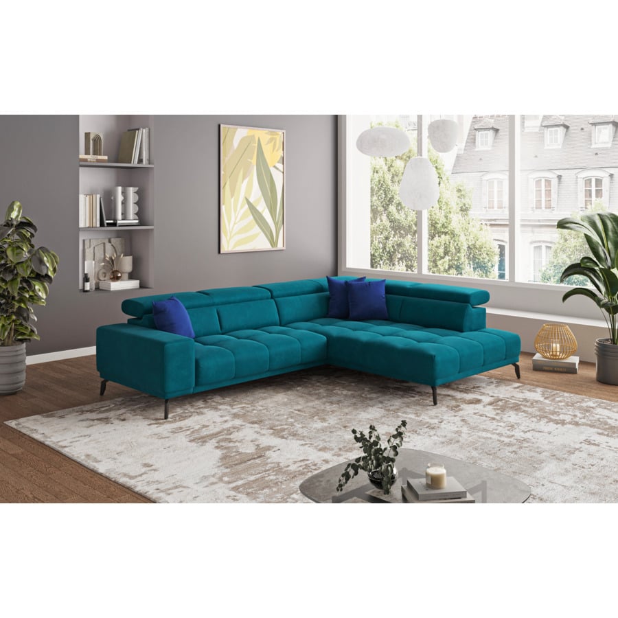 Ecksofa Jamba Stoff petrol, Ottomane links