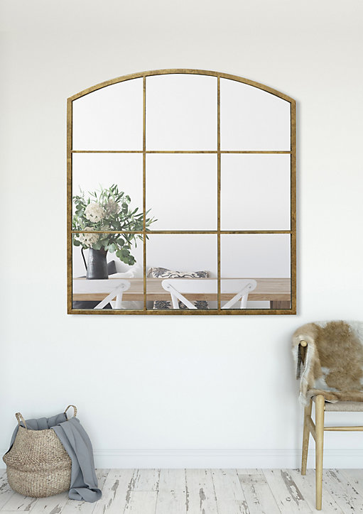 Miroir carré style industriel effet vieilli doré Windows L.100 x H.100 x ep.5 cm