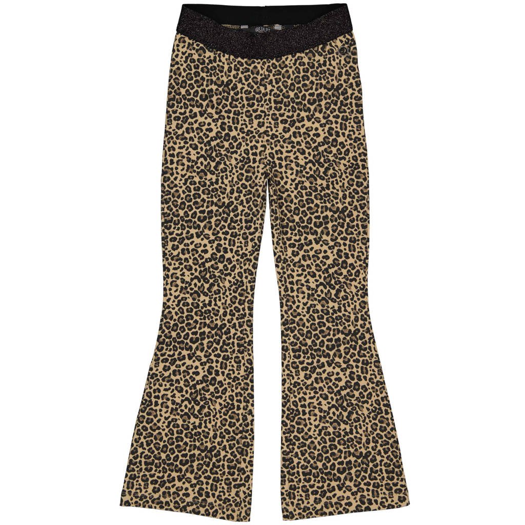 Quapi flared fit broek ZUZE met panterprint bruin/zwart