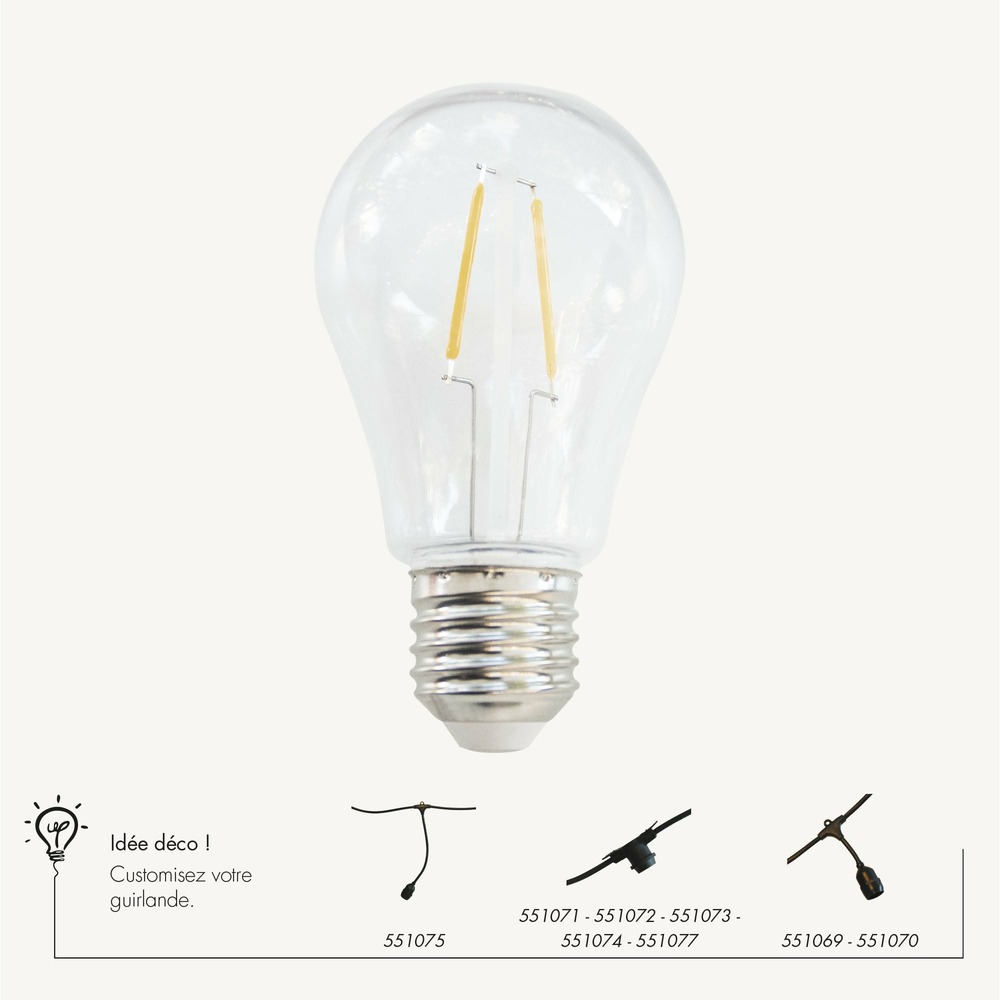Pack de 5 ampoules e27 led blanc chaud - type guinguette a60 - 2w - chromex