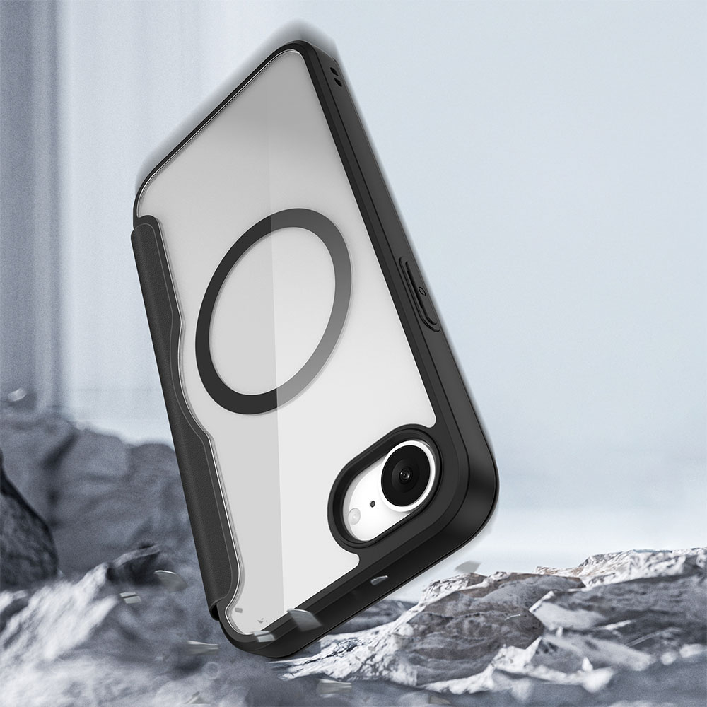 iPhone 16e MagSafe Hybrid Leder Tasche   Kunststoff Rückseite - Schwarz / Transparent