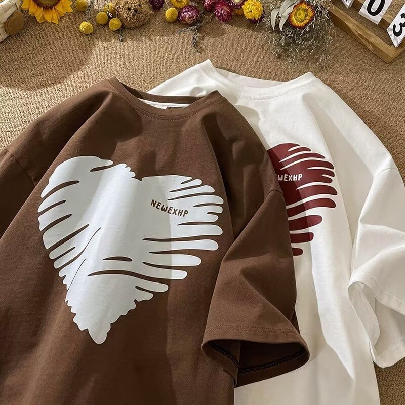 BEAUGALL - T-shirt met ronde hals en hartprint, met elleboogmouwen