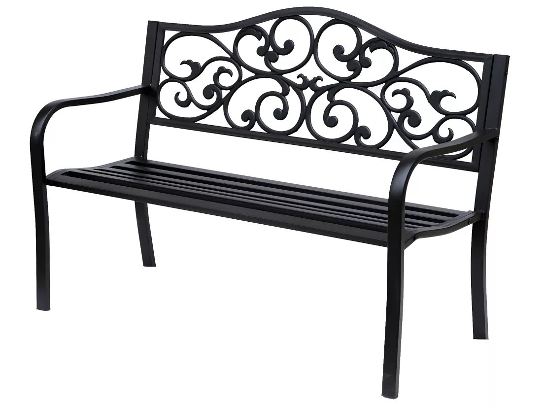 Banc 3 places de jardin terrasse style cosy chic 127L x 60l x 89H cm métal époxy anticorrosion noir