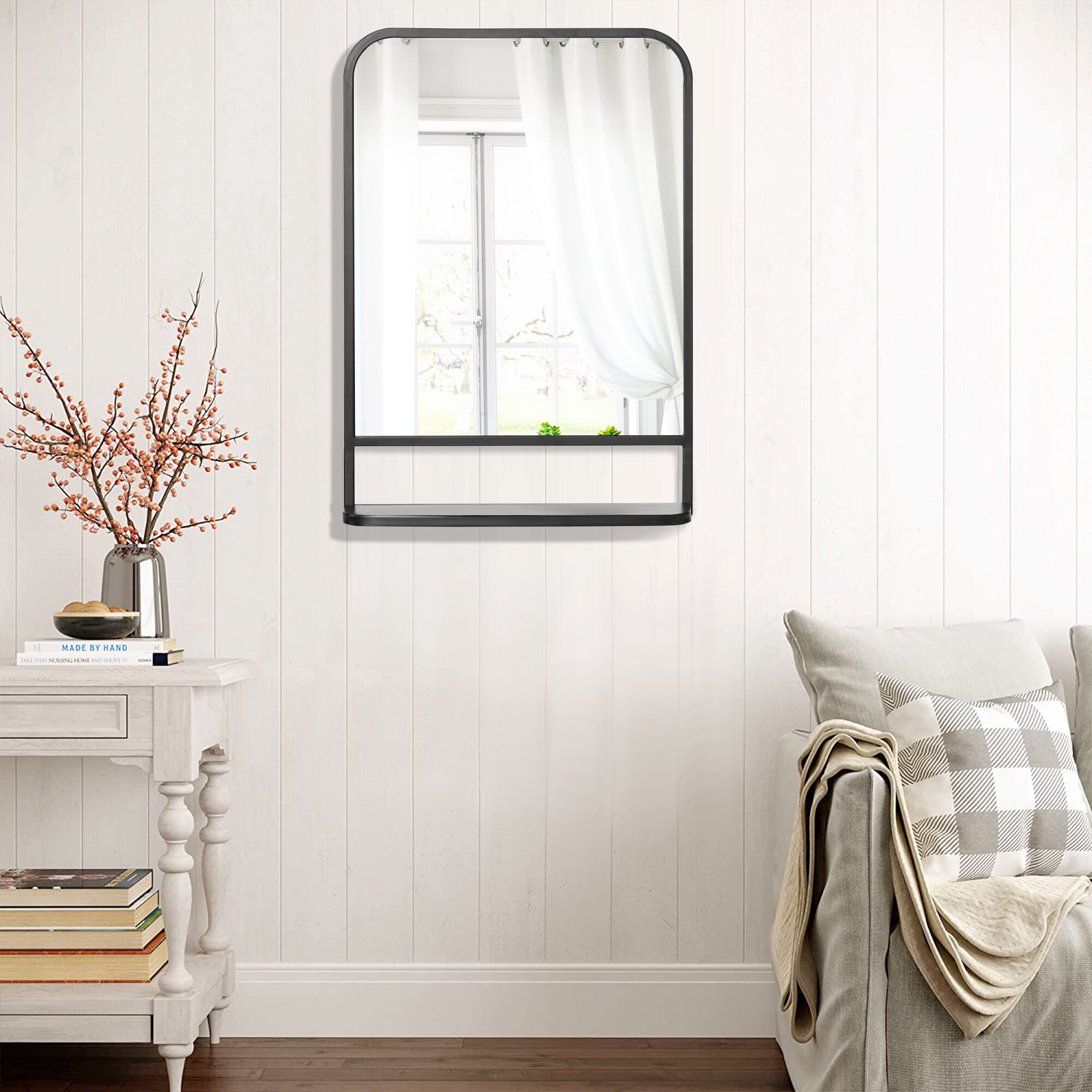 HOMCOM Wandspiegel mit 1 Ablagefläche schwarz 70L x 10,2B x 50H cm
