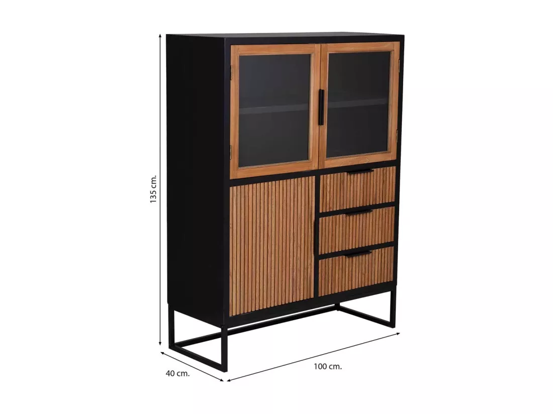 Vitrine 3 portes et 3 tiroirs, bois, 100x40x135h cm
