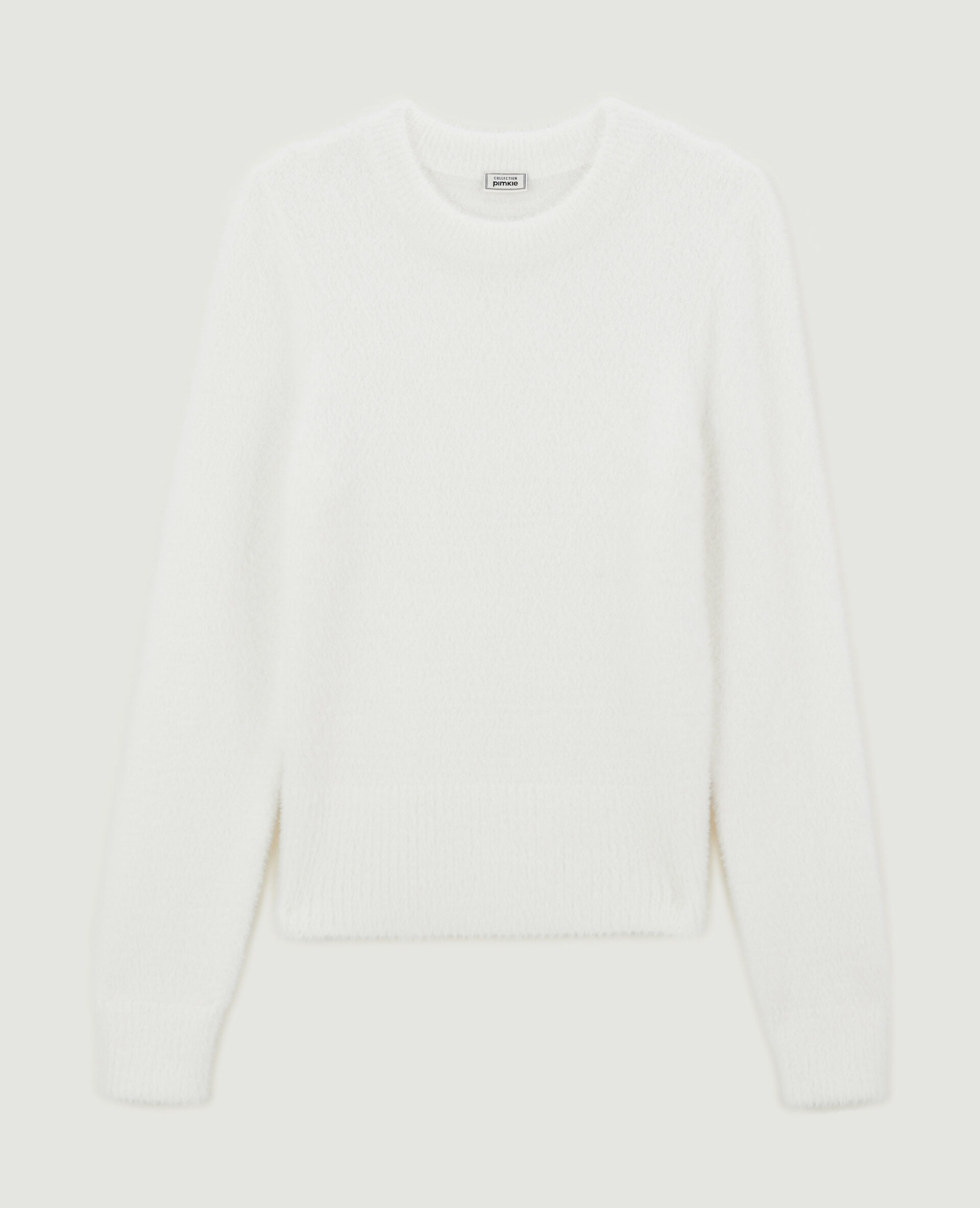 Pull en maille poilue et extensible - Blanc