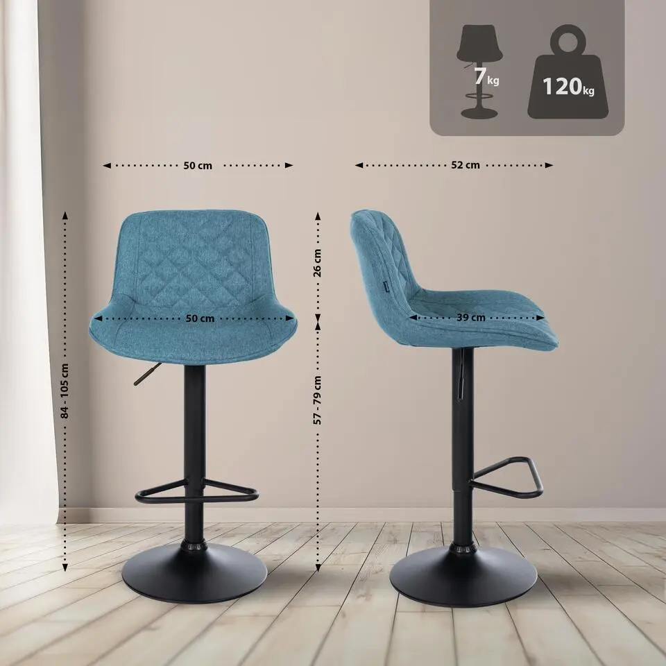 CLP Set van 2 Barkruk Kasson zwart Frame - Stof - blauw