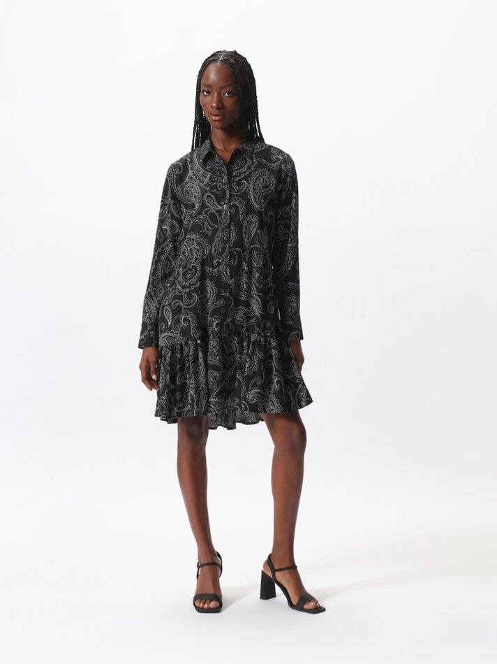 Vestido camisa de manga comprida - Preto