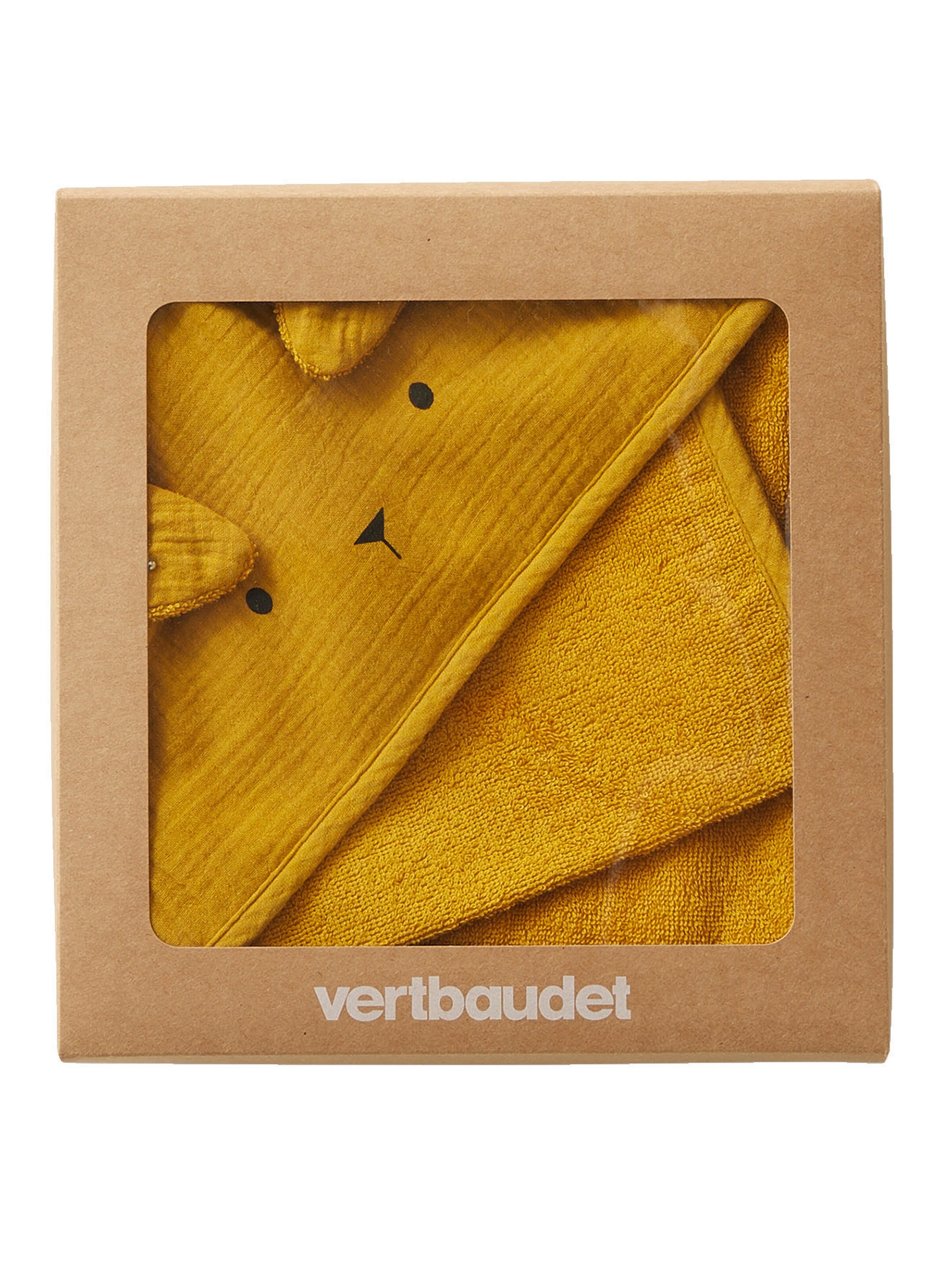 Vertbaudet Bio-Kollektion: Baby Kapuzenbadetuch & Waschhandschuh senfgelb