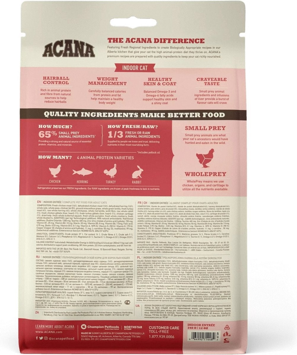 Acana kattenbrokken Indoor Entrée adult kip / gevogelte 340 g