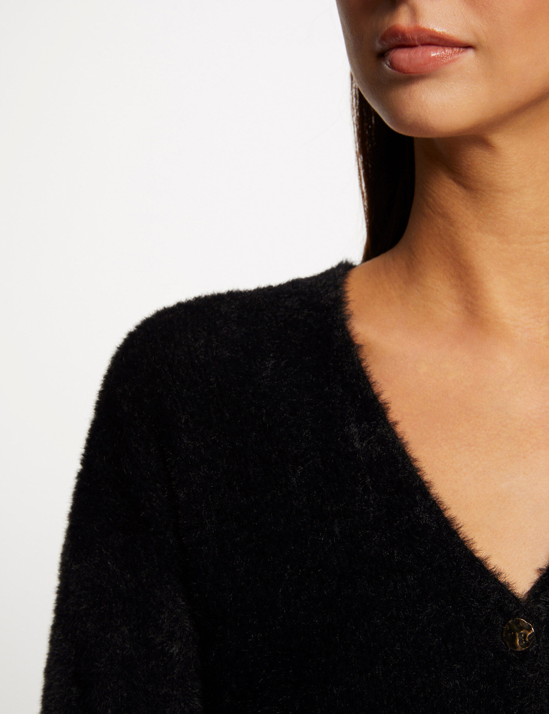 Gilet manches longues avec col en V noir femme - noir