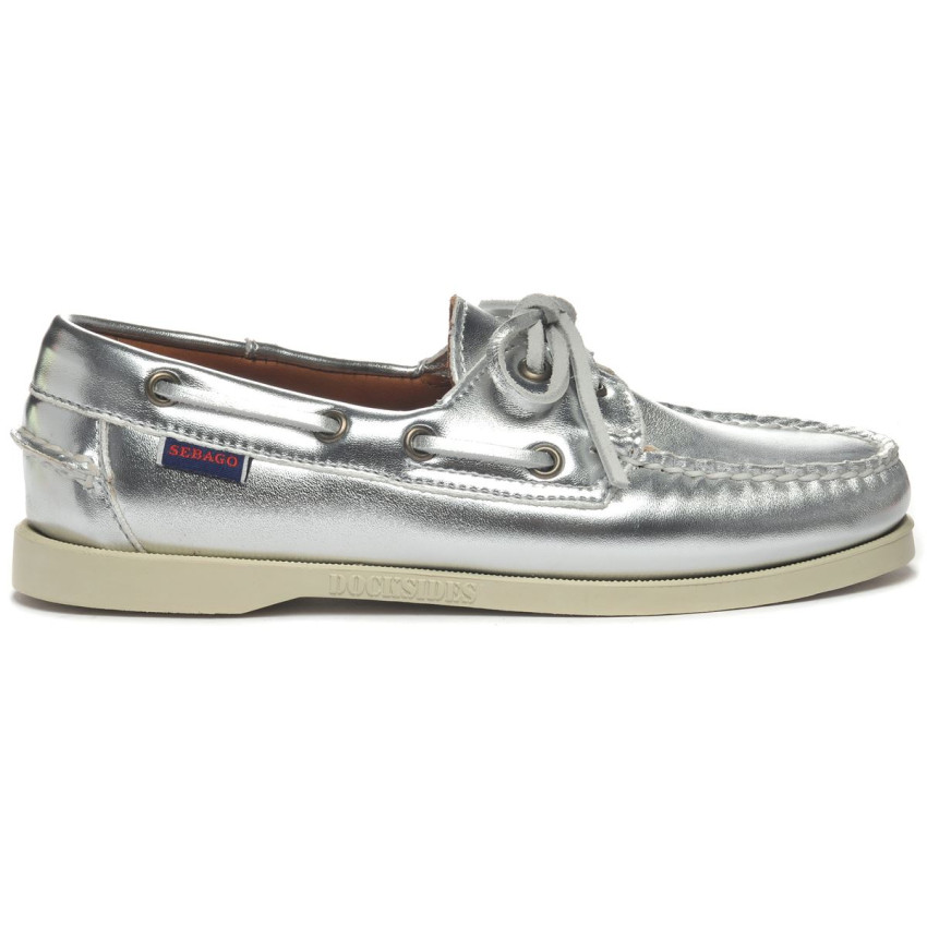 DOCKSIDES EN CUIR ARGENTE POUR FEMME