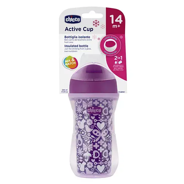 Copo Chicco para refeição com borda rígida e parede isolante ativa +14ml Rosa