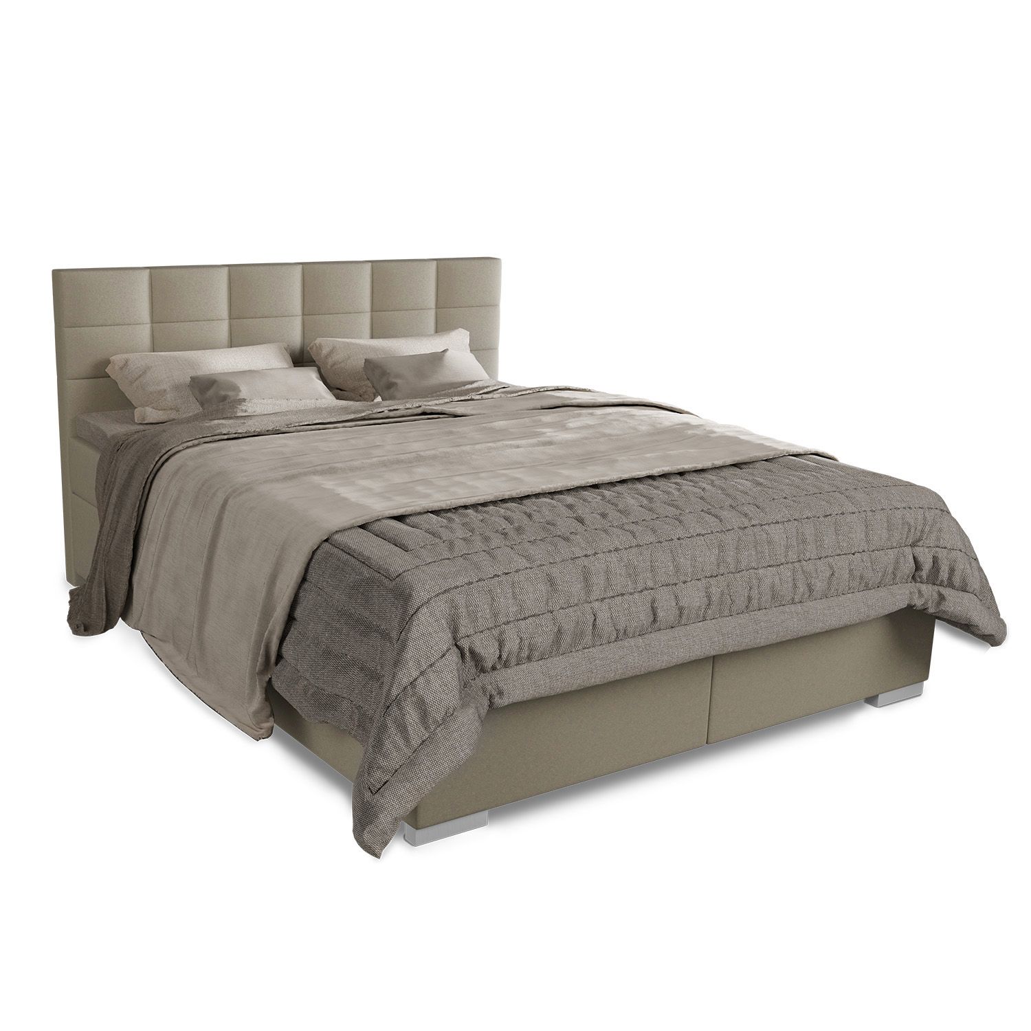 Juskys Boxspringbett Seattle 180x200cm - weicher Malmo-Stoff, komfortable Einstiegshöhe - Beige