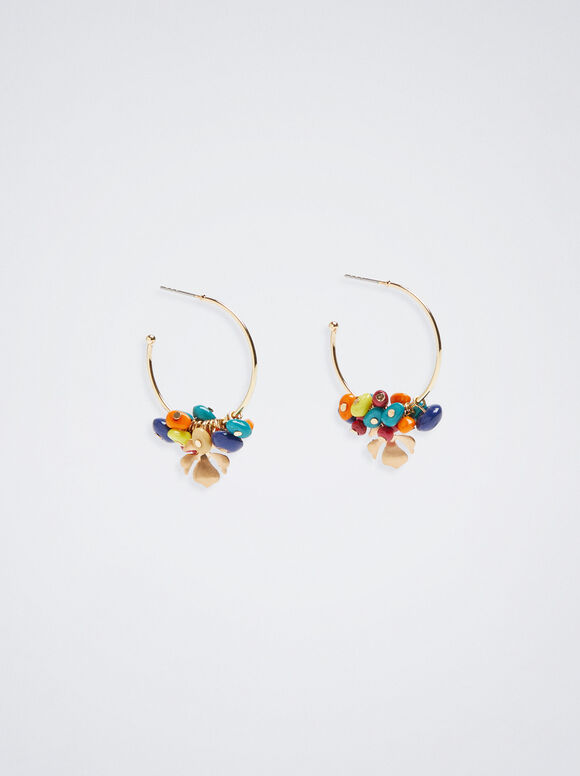 Brincos de argola com flores e resina - Multicoloridos