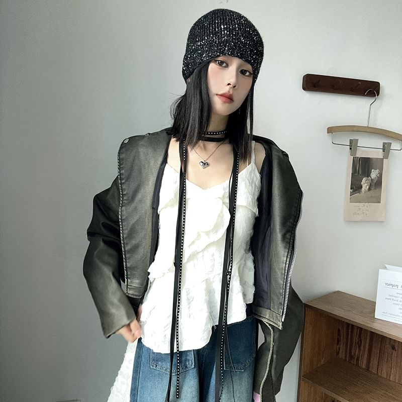 Fireflicka - Choker met dunne touwtjes en studs