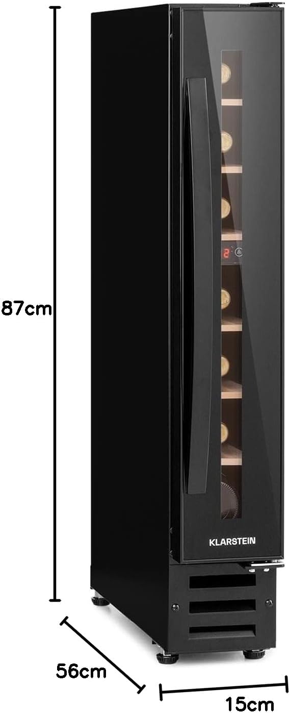 KLARSTEIN 20L Cave a Vin Encastrable de Vieillissement avec une Porte en Verre, Cave a Vins à Zone Unique, Bar Intérieur/Extérieur, Frigo Vin, Mini Cave à Vin 7 Bouteilles