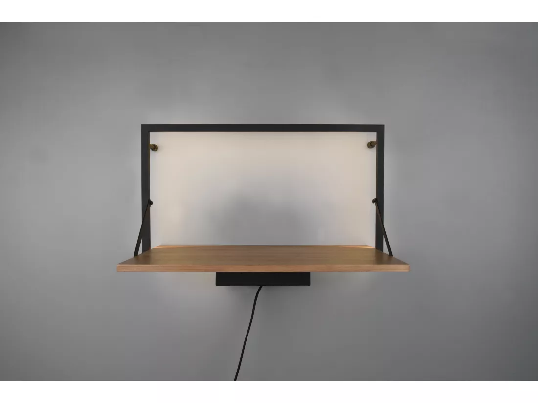 Leonie - Étagère murale avec bande LED - Naturel/Noir - 30x50cm