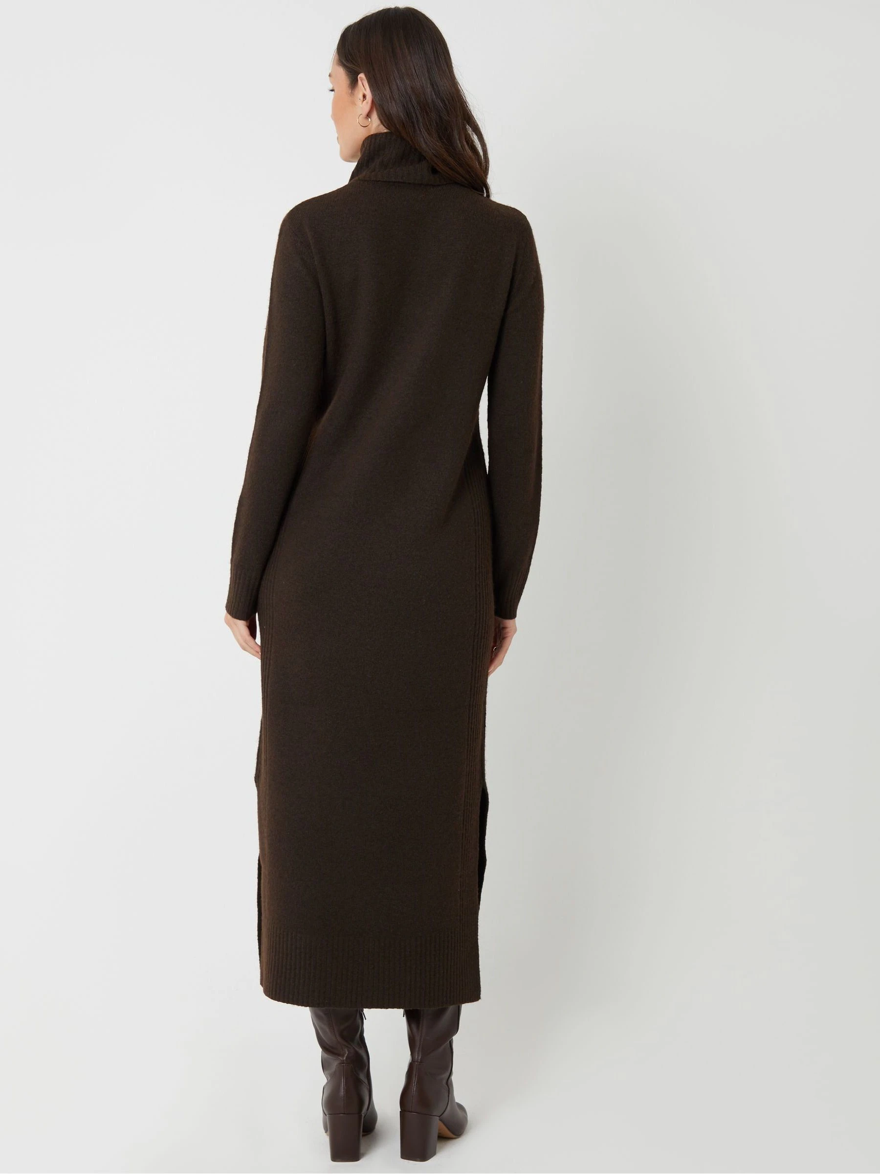 Bruin - Threadbare - Gebreide maxi-jurk met rolkraag