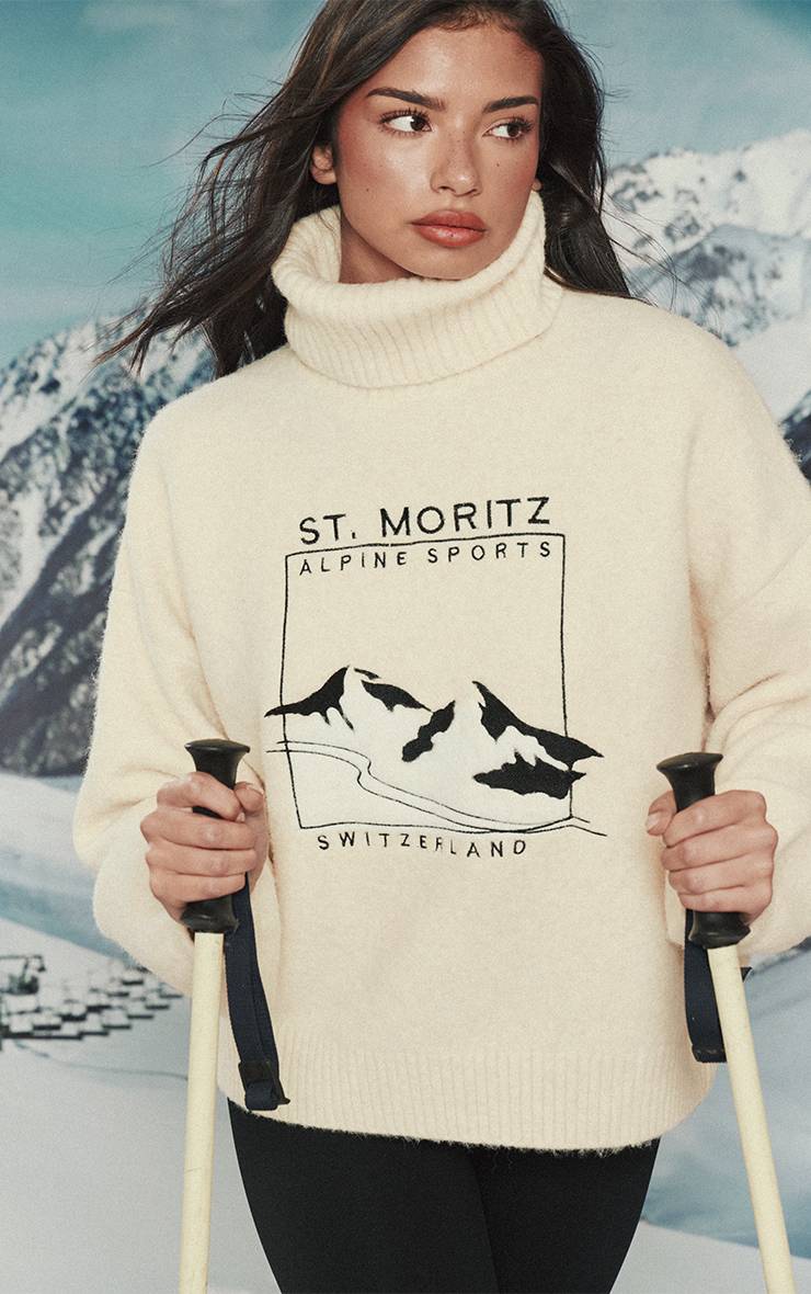 Crème Synthétiquell Col Roulé En Maille Moritz À Slogan
