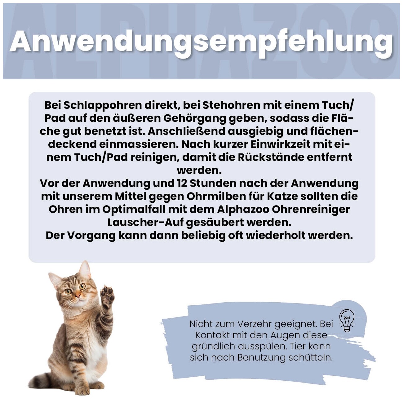 ALPHAZOO Anti Ohrmilbenöl 100ml I Katzen I Effektiv gegen Ohrmilben I Milben im Ohr