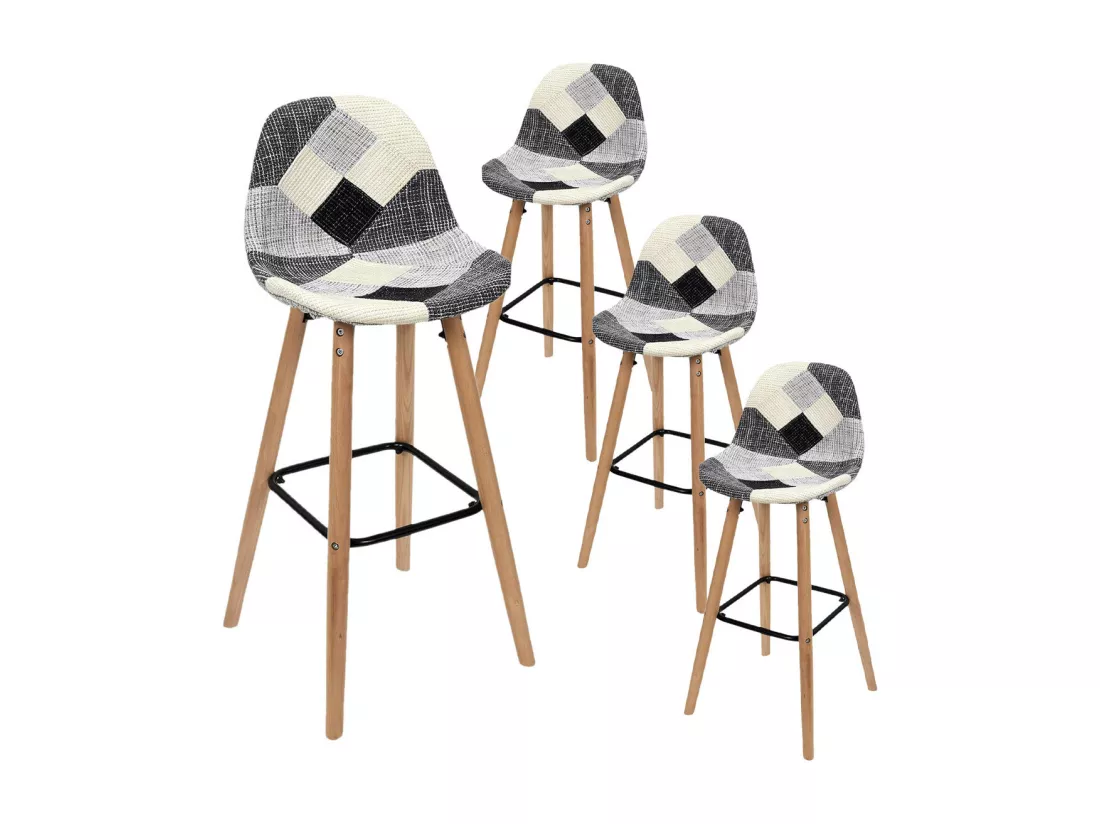 MOZAIK - Lot de 4 Tabourets Scandinaves Noirs et Blancs