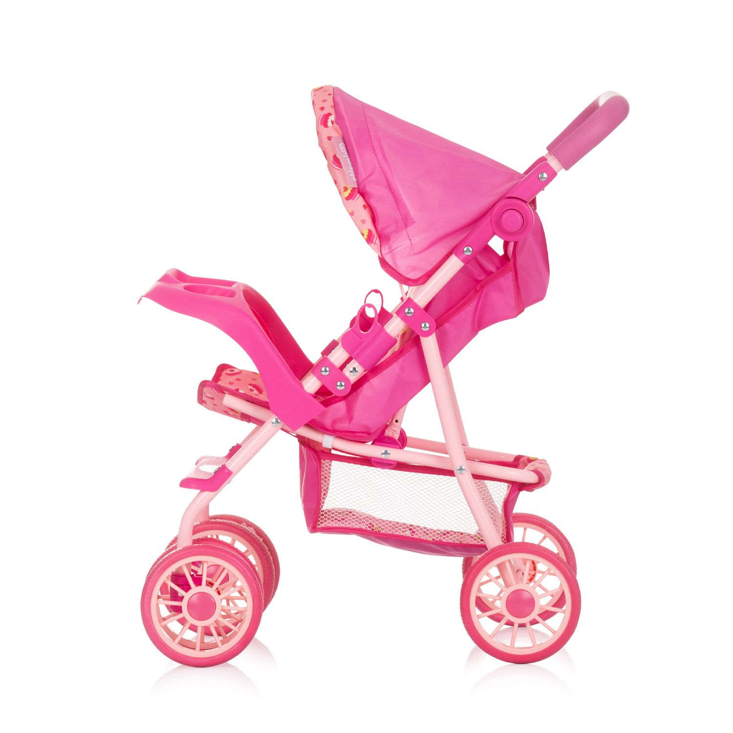 Chipolino Puppenwagen Dolly Korb faltbar Frontbügel Fußstütze Griff verstellbar rosa