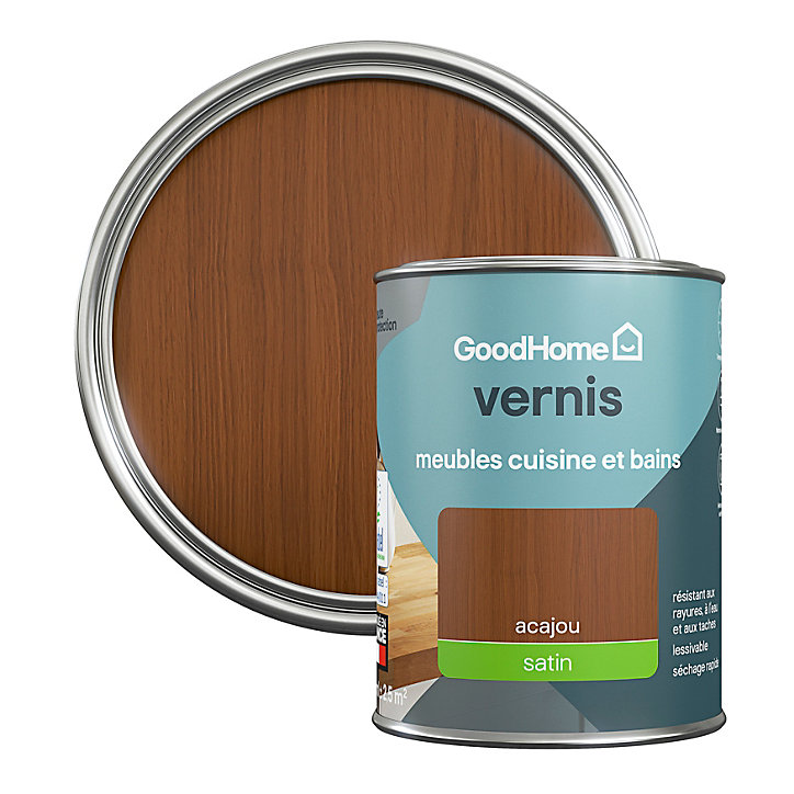 Vernis meubles cuisine et bains GoodHome acajou satin 250 ml
