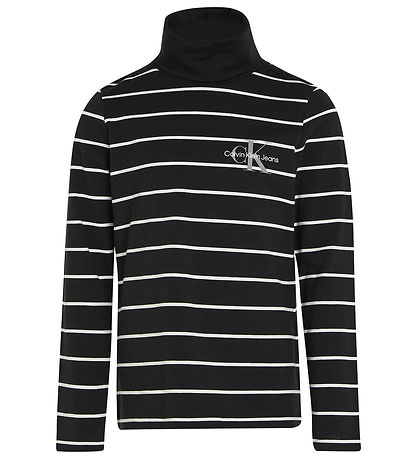 Calvin Klein Bluse - Slim Rollkragen - dünn Black Ivory Stripe